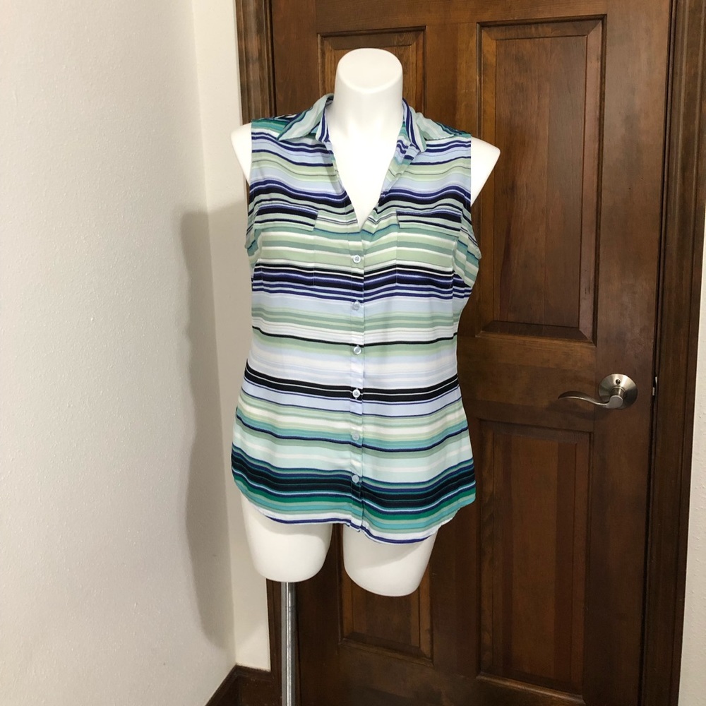 Striped button down sleeveless blouse
